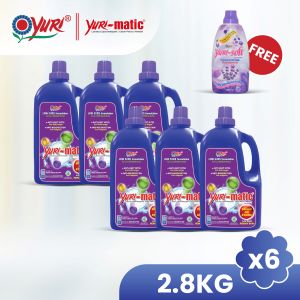 (Carton Deal) Yuri-matic Antibacterial Laundry Detergent 2.8Kg x6 - Free Yuri-soft Softener 1L Lavender