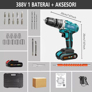 766V / 388V  Mesin Bor Baterai Tangan Bor Cordless Drills Kit Dengan 2 Baterai Impact Drill