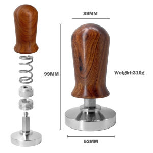 【i Cafilas】[ST] Calibrated Espresso Coffee 51mm 53mm 58mm Tamper Professional Pressure Coffee Press Hammer - 304 Stainless Steel Flat Base with Spring Loaded Wooden Handle for Barista