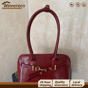 [Winnereco Flagship Mall] Women PU Leather Shoulder Bag Vintage Tote Bags Trendy Bowling Bag for Work Shopping Travel Daily