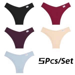 FINETOO 5Pcs/set Ladies Comfortable Underpants Soft Lingerie Women Cotton Brazilian Panties Trendy Waffle Style Underwear S-XL