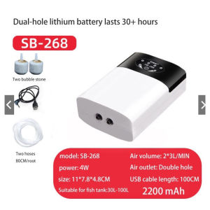 SOBO Aquarium Air Pump Airpump Aquarium USB charging Can be used continuously for 70 hours mute AC DC Air Pump Outdoor Fish Oxygen Automatically switch power mode after power failure Oxygen Pump Fish Tank Air Pump Air Pump For Aquarium