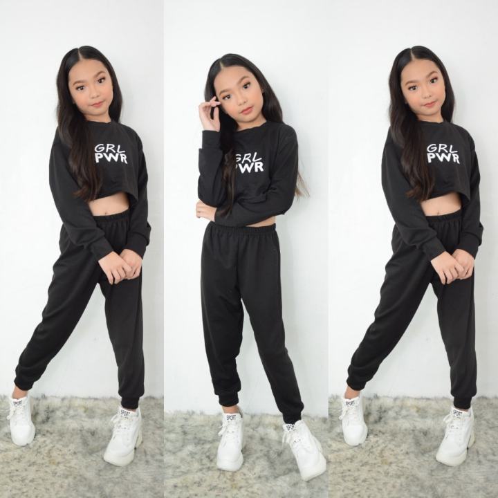 KIDS] GIRL POWER CROP TOP AND JOGGER PANTS TERNO COORDINATES for kids (  fits 7 to 12 y/o)