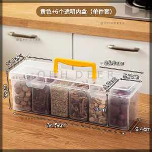 OHHDEER 6 Grids Plastic Storage Box With Handle Portable Large Capacity Spice Storage Container Box