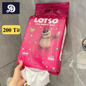 💖LOẠI TO💖 Khăn Mặt Khăn Lau Dùng 1 Lần Gấu Dâu Losto Gói 200 Cái Khăn Lau Mặt Chất Liệu Mềm Mại Phù Hợp Da Nhạy Cảm