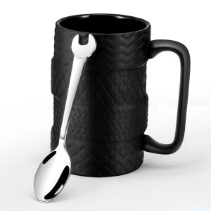 【LocaL Shipping】Vogvigo Tire Mug Large Capacity 500ML Ceramic with Spoon Tire Mug 3D Large Car Mug with Handle Coffee Mugs for Men for Office for Car Lovers for Home Gift for Driver Mechanic