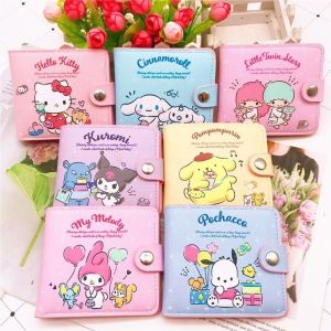 Kawaii Sanrio Cinnamoroll My Melody Kuromi Sanrio New Pu Casual Money Bag Coin Purse Card Holder Wallet with Buttons
