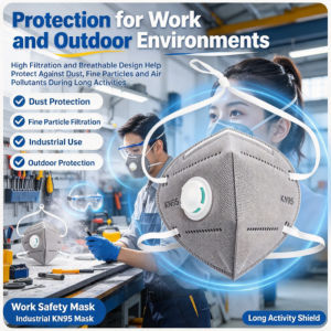 KN95 Activated Carbon Dust Mask with Breathing Valve 7-Layer Headband Style Easy Breathing Outdoor Haze Season Dust Protection Use
