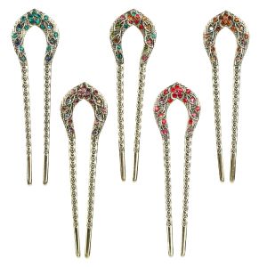 MEMGOUO Bronze Metal Double Prong Chignon U Shaped Crystal Hair Pins Hair Sticks Hair Chopsticks Hairstyle Accessory
