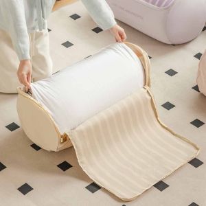 CEMOMEF Large Capacity Cylinder Quilt Storage Bag Striped Pattern Oxford Cloth Luggage Moving Bag Moisture-proof Collapsible Clothes Quilt Storage Bag Dormitory