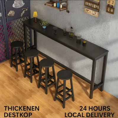 (Ready Stock)Bar table+bar stool set of dining table furniture bar table against wall long table180*40+4椅子
