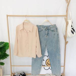 ผ้าชีฟอง เสื้อเชิ้ตแขนยาว รุ่น9518 เรียบหรู สวมใส่สบายเสื้อเชิ้ตแขนยาว เสื้อแขนยาวคอปก