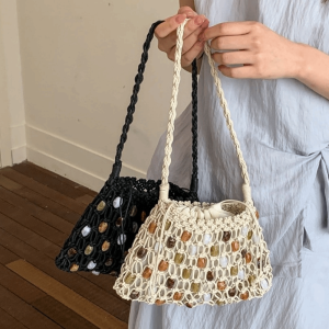 New Hollow Woven Bead Shoulder Bag Summer Bohemian Crochet Mesh Bag Colorful Large Capacity Beaded Woven Bag Women Daily Use2026