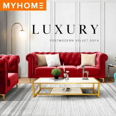 NETHOME: Hernanzo 20 Velvet Fabric Post Modern Chesterfield Luxury Sofa Set