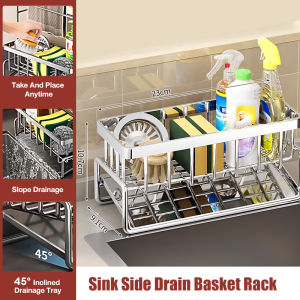 CompactSteel store 304 Multifunctional Plastic Sponge Drainer Rack with Soap & Towel Holder - Ideal for Kitchen & Bathroom Sinks