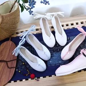 New Hanfu Shoes With Beaded Embellishments Solid Color Dark Floral Fabric Shoes Ethnic Style Height-Increasing Ancient Style Student WomenS Shoes