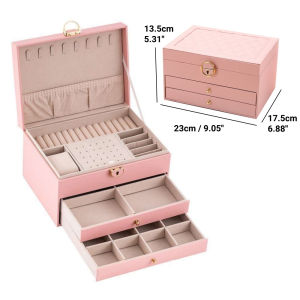 EmmAmy® Jewellery Box Large Capacity Leather Necklace Earring Storage Organizer With Lock