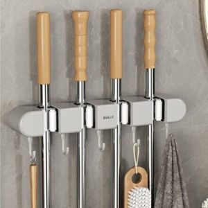 【Big Sale】🛒Punch-free mop holder multifunctional Wall-Mounted broom storage Holder balcony bathroom accessories .