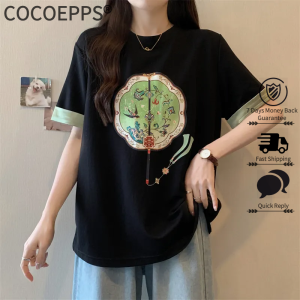 Cocoepps Áo thun ngắn tay in họa tiết phong cách Trung Quốc Mới Cỡ Lớn áo thời trang rộng thùng thình Mới Mùa Hè 2024 cho nữ