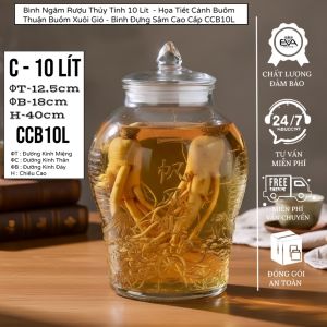 Bình Thủy Tinh CCB10L Ngâm Sâm 10L Họa Tiết Thuận Buồm Xuôi Gió - Bình Ngâm Rượu Không Vòi / Có Vòi Sang Trọng