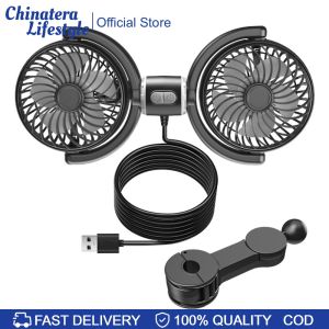 Dual Head Car Seat Back Cooling Fan 3-Speed USB Car Rear Headrest Fan Brushless Automotive Fan for Car Home Accessories