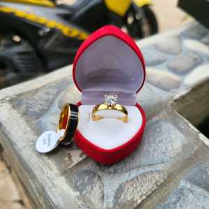 Cincin zikron mata TITANIUM Korean Fashion Couple Tunangan Titanium Emas Anti Karat Model TERBARU Untuk Pria Dan wanita free box