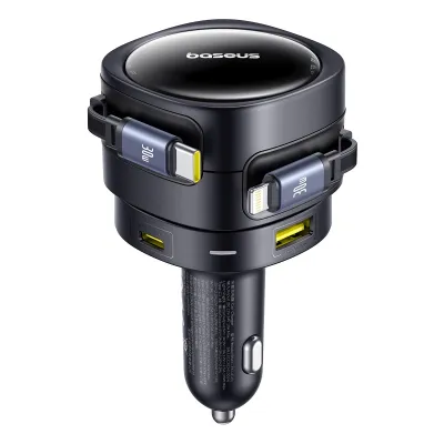 Baseus ที่ชาร์จในรถ 90W รุ่น Enjoyment Max Car Charger C+L Cables & U+C Ports Cables สีดำ