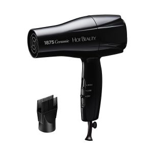 Hot Beauty 1875 Ceramic Hair Dryer Powerful Fast Drying Multi-Setting with Comb Attachment Additional Detangler Included Slide Bar Switch Compact for Home & Travel (Black)