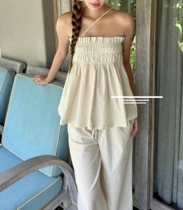 Nude/ Trắng/ Đen Linen mềm Áo ống quây nhún ngực bo chun co giãn dây cột chéo form xoè dễ thương basic gợi cảm năng động cá tính TANTAN TOP
