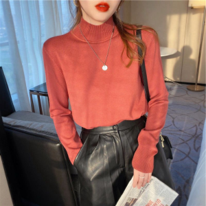 Knitted Blouse Plus Size Women Korean Style Loose High Neck Long Sleeved Shirt