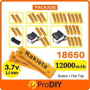 COMBO RAKIETA 18650 Bateri Boleh Cas Semula 3.7V Flat Top / Button Top Rechargeable Battery Li-Ion 12000mah