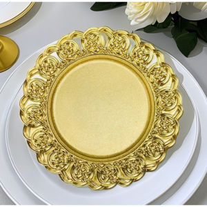 Gold Charger Plate Plastic Decorative Service Plate Party Dinner Serving Tray Wedding Christmas Banquet Table Organizer