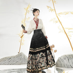 Phoenix Stream Mamianqun Hanfu Black Maxi Skirt 2-PC Set 10003-99 鳳溪漢服黑色馬面裙兩件套裝