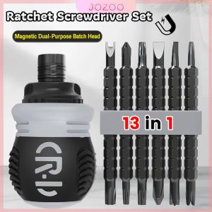 Jozoo 13 in 1 Ratchet Screwdriver Set Alloy Steel Magnetic Dual-Purpose Batch Head Telescopic Screwdriver