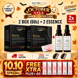 【2-IN-1 Hair Growth + Black Hair】Nutrieva Plus+ Hair Growth Anti-Hair Loss Supplement + Hair Essence PRO Combo