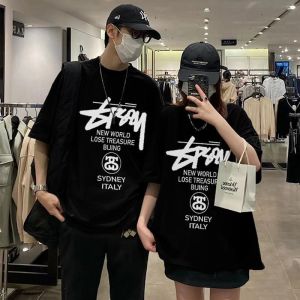 COD T-shirt trendy 2024 T-shirt lengan pendek T-shirt 100% cotton murni. Penghantaran Kuala Lumpur penghantaran bebasCouples Summer Dress Short Sleeve T-shirt Black Minority Design Sensible Street Fashion Brand 2023 New Spring 200g pure cotton