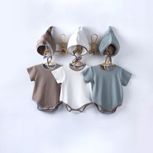 0-24Months Baby Boy Girl Clothes Short Sleeve 100% Cotton Baby Jumpsuit Khaki Blue White Cute Infant Newborn Body Suit with Hat1pcs