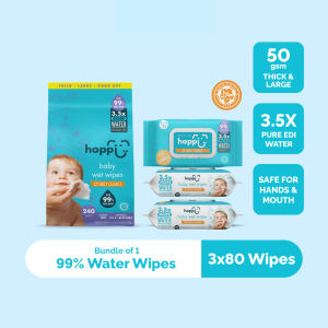 Hoppi Wet Wipes - 80 Sheets-3 in 1 Bundle Pack (with White Cap)