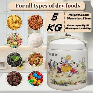 Ceramic Rice Dispenser Storage Rice Container BOX 2.5kg/5kg/7.5klios Food Storage With measuring cup