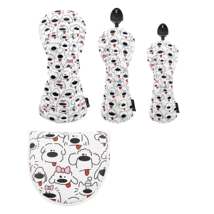 Easy Fit PU Leather Portable Golf Club Headcover Suitable for Mallet Putter with Fun Cartoon Designs Scratch Protections