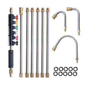10pcs Stainless Steel Power Washer Extension Wand Set Gutter Cleaner Tool Attachment Washing Curved Rods