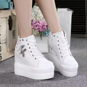 Side Zipper Womens Wedges Sneakers Over high-heeled 12cm Platforms Shoes Straps Breathable Canvas Inner Crease Walking Shoes