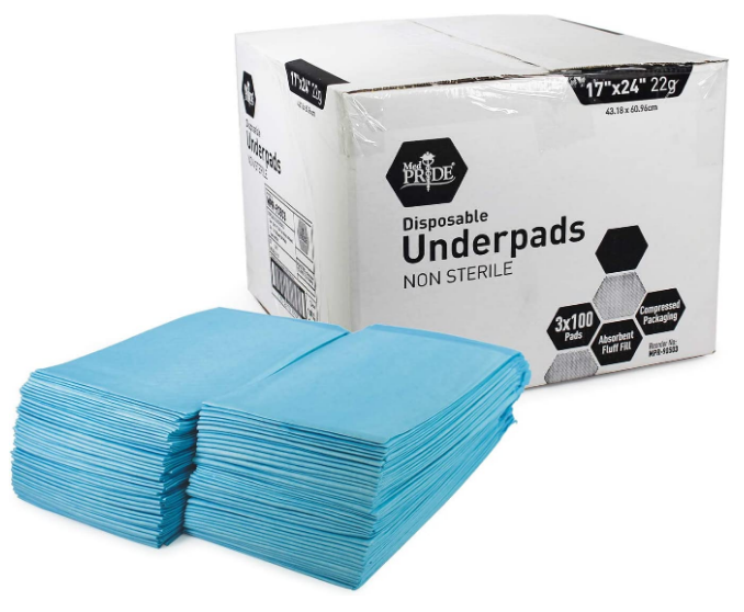 Medpride Disposable Underpads 17'' x 24'' (100-Count) Incontinence