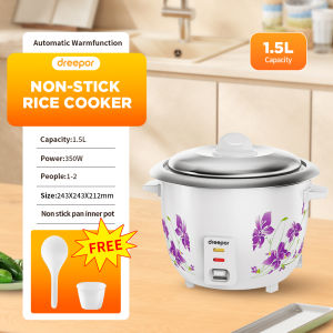 Dreepor Rice Cooker 1.5 / 2  Liter Capacity Compact Small Family Size Keep Warm Function Anti-Rust Body 350/400W