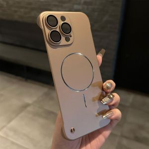Thin Titanium Metallic Paint For Magsafe Magnetic Case For iPhone 16 15 14 13 12 Pro Max Shockproof Frameless Cooling PC Cover