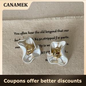 【 CANAMEK 】 Irregular Petals Red Color Flowers Stud Earrings For Women Exquisite Simple Fashion Sweet Personality Temperament Jewelry