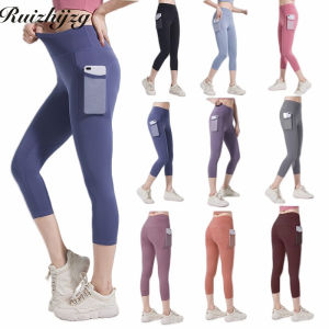 Ruizhijzg กางเกงที่มีกระเป๋ายาว3/4โยคะขนาดพิเศษคลังสินค้าพร้อมสำหรับผู้หญิงชุดกีฬาแห้งอย่างรวดเร็วยิมผู้หญิงยืดได้เอวสูงวิ่งออกกำลังกายเลกกิ้งออกกำลังกาย