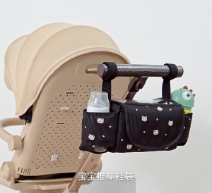 Practical Baby Stroller Bag with Ample Space Cute Cartoon Bear Embroidery Travel Carrying Case Pouch for Modern Parents