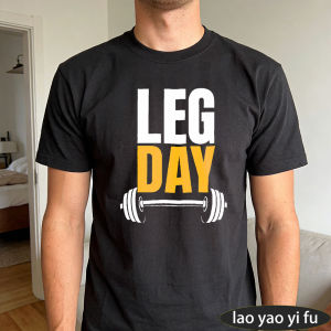 [Local Stock] HBESTY  LEG DAY Vintage Bold Fitness Letter Barbell Graphic Men Women Cotton Crew Neck Short Sleeve Leg Day Fan Daily Versatile Outfit