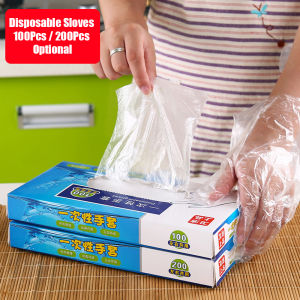100/200 Pcs/Box Disposable Gloves Transparent Food-grade PE Gloves Oil-proof Stain-proof Waterproof Gloves For Food Cleaning Kitchen Accessories